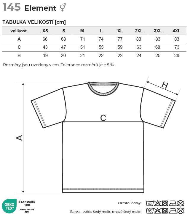 145 Element tričko unisex Tabulka velikostí